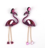 Øreringe - hængeøreringe flamingo, lyserød/pink m blå fødder